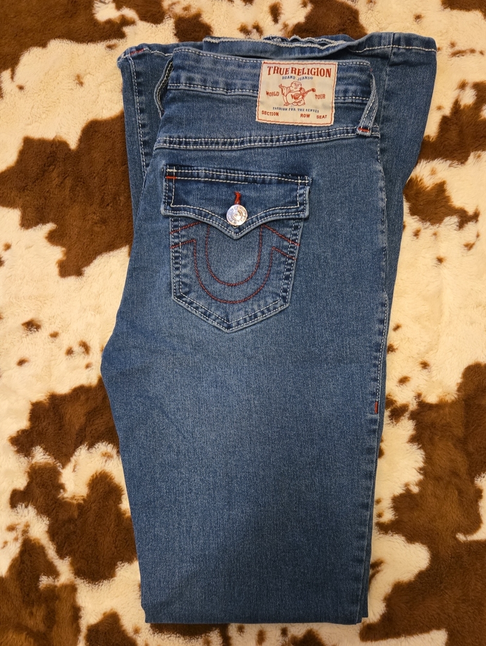 True Religion Straight Leg Blue Denim Jeans with Signature Pocket